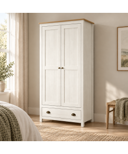 Armadio Topazio in Legno di Pino Massello Bianco - 90 x 53 x 185 cm