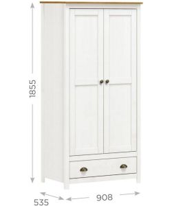 Armadio Topazio in Legno di Pino Massello Bianco - 90 x 53 x 185 cm