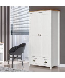 Armadio Topazio in Legno di Pino Massello Bianco - 90 x 53 x 185 cm