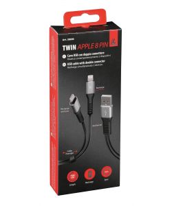 Lampa Cavo USB a Apple 8 Pin Doppio Connettore 100 cm Nero Ricarica Dati