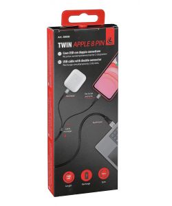 Lampa Cavo USB a Apple 8 Pin Doppio Connettore 100 cm Nero Ricarica Dati