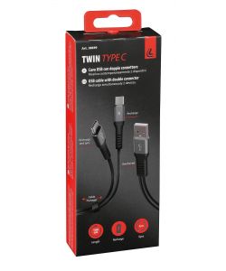 Lampa Cavo USB Type-C Doppio Connettore 100 cm Nero Metallo Ricarica