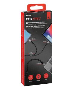 Lampa Cavo USB Type-C Doppio Connettore 100 cm Nero Metallo Ricarica