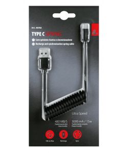 Lampa Cavo a Spirale USB Type-C 100 cm Nero Ricarica e Dati