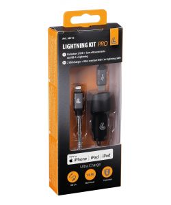 Lampa Kit 2 in 1 Lightning PRO Caricatore Usb Doppia Presa Nero 100cm