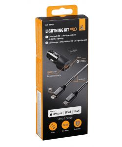 Lampa Kit 2 in 1 Lightning PRO Caricatore Usb Doppia Presa Nero 100cm