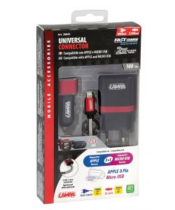 Kit 3 in 1 caricabatteria auto / rete + cavo 1 m