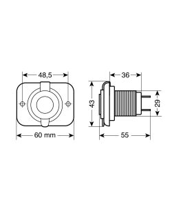 Lampa Doppia Presa Auto USB Ext-8 Montaggio Incasso 12-24V Nero