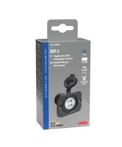 Lampa Doppia Presa Auto USB Ext-8 Montaggio Incasso 12-24V Nero