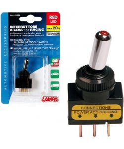 Lampa Interruttore a Leva 12/24V 20A Nero con LED Rosso IP54