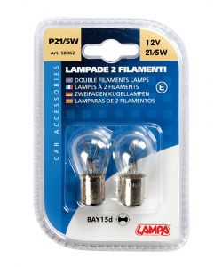 Coppia Lampade 2 Filamenti 21/5W Bay15D