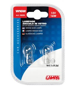 Lampada con zoccolo vetro w16w 16w w2,1x9,5d 2 pz d/blister