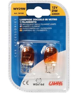 Lampa Lampada Alogena Ambra Zoccolo Vetro 12V 21W Attacco W3x16d - 2pz