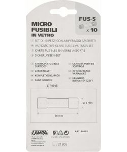Lampa Set Micro-Fusibili in Vetro 12V/32V 10 Pezzi per Auto