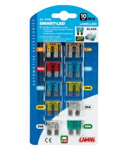 Set 10 fusibili lamellari con spia a led 12/32v