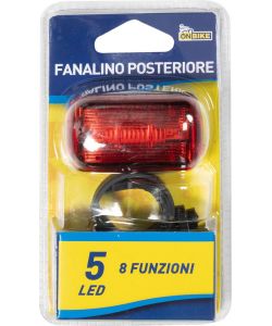 Fanale posteriore bici cinque LED rossi aggancio al telaio