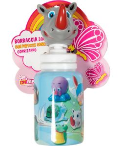 Borraccia bimba 300cc copritappo sonoro pupazzo rinoceronte