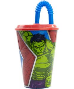 Bicchiere in plastica con cannuccia Avengers 430 ml
