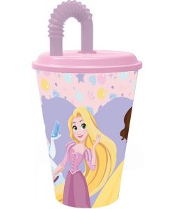 Bicchiere in plastica con cannuccia Principesse 430 ml