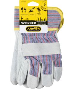 Guanti Worker in pelle o crosta di bovino con dorso in cotone taglia 9