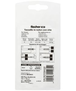 Fischer Tassello Nylon SX Plus 6x30 - Blister da 30 pz - Fissaggio Sicuro