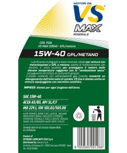 VS Olio Motore Multigrado 15W-40 1L - Lubrificante GPL Metano
