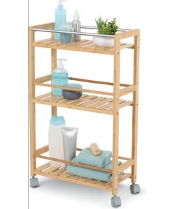 DK LIVING Carrello in Bambù Small 3 Ripiani Ruote Piroettanti 20x45x75 cm