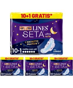 Lines Assorbenti Seta Ultra Notte - 11 Pezzi - Ipoallergenici - Senza profumo