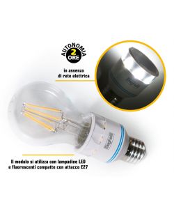 Beghelli Portalampada Anti Black-Out E27 Bianco 230V Ricaricabile 72mm