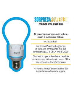 Beghelli Portalampada Anti Black-Out E27 Bianco 230V Ricaricabile 72mm