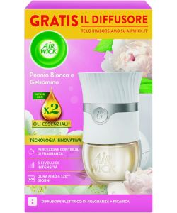 Airwick Diffusore Elettrico Oli Essenziali Peonia Bianca e Gelsomino