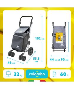 Colombo Carrello Spesa Pieghevole Alluminio Grigio 60L - 46x55x102 cm