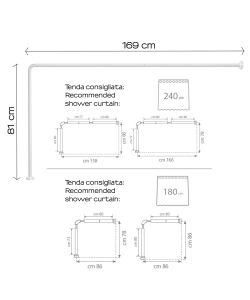 Gedy Asta Doccia Angolare Bianco 81x169 cm in Alluminio Resistente
