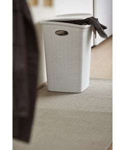 Stefanplast Portabiancheria Elegance Bianca - Design Intrecciato 50L - 37x38x54,5h cm