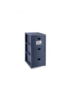 Stefanplast Cassettiera Elegance 3 Cassetti Blu Navy 30x40 H 60 cm - Polipropilene Super Resistente - Portaoggetti con Ruote