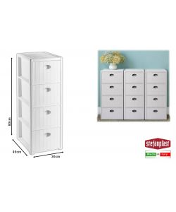 Stefanplast Cassettiera 4 Posti Elegance Bianca 30x40 H80 cm - Polipropilene - Super Resistente - Fornita Montata