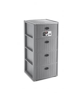Stefanplast Cassettiera Elegance 4 Cassetti Grigia 40x40x80 cm - Mobile Versatile in Midollino