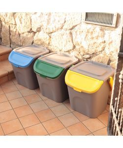 Stefanplast Set 3 Pattumiere Verticali Eco Way 28L - Giallo/Grigio, Verde/Grigio, Blu Capri/Grigio