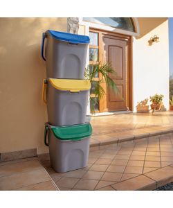 Stefanplast Set 3 Pattumiere Verticali Eco Way 28L - Giallo/Grigio, Verde/Grigio, Blu Capri/Grigio