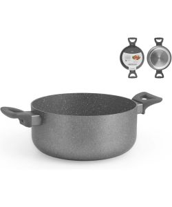 H&H Casseruola Antiaderente Stone Grigia 20 cm per Induzione e Gas