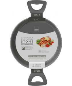 H&H Casseruola Antiaderente Stone Grigia 20 cm per Induzione e Gas