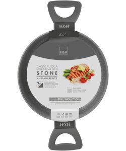H&H Casseruola Antiaderente Grigia 24 cm per Induzione e Gas