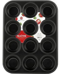 Home Stampo Muffin Antiaderente 12 Posti Nero 35x27x3.5 cm