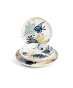 H&H Servizio Tavola Piatti 18 Pz Bahamas - Stoneware Elegante - Design Tropicale