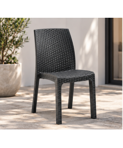 Sedia da Giardino Effetto Rattan Antracite Impilabile in Polipropilene 47x59x86 cm