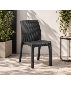 Sedia da Giardino Effetto Rattan Antracite Impilabile in Polipropilene 47x59x86 cm