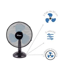 Ardes Ventilatore da Tavolo 40W D.30cm - Nero e Turchese - 3 Velocit