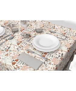 Tovaglia antimacchia floreale 140x200 cm caramello