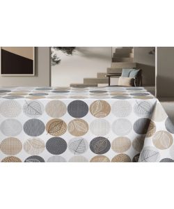 SO.DI.FER Tovagliato cerato tortora 140 cm geometrico cerchi e foglie