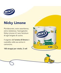 Nicky Carta Cucina Limone 2pz - Maxi Rotoli Assorbenti Profumati Bianco